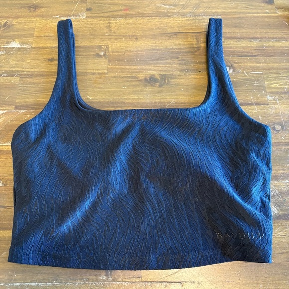 Bandier Black Jacquard Tempo Crop Bra S Slick Edgy Gym Yoga Sports Bra Lined - Picture 3 of 8